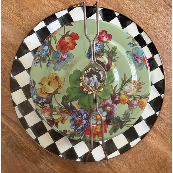 MacKenzie‑Childs Green Flower Market Cake Carrier w/ Platter 16" Retired - Picture 2 of 7